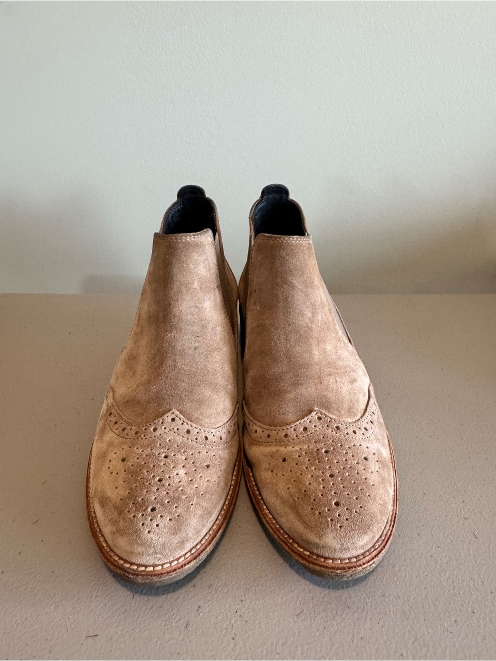 Paul Green Beige Suede Wingtip Ankle Booties 4.5